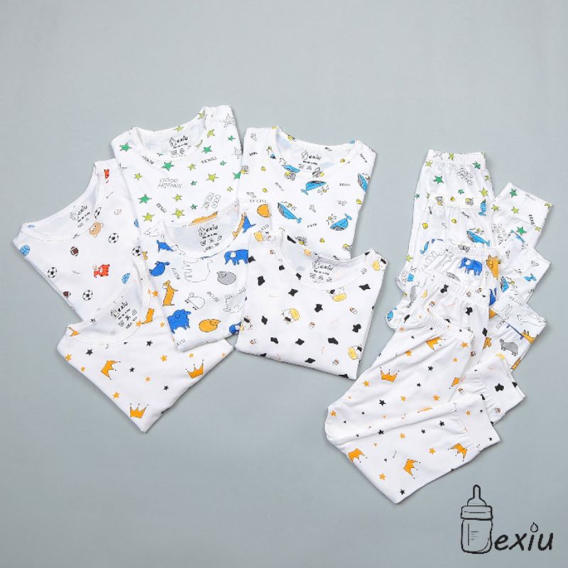 BỘ DÀI HOẠ TIẾT thun lạnh chống muỗi nút cài vai quần bo gấu cho bé sơ sinh 6-19kg BEXIU Vietnam