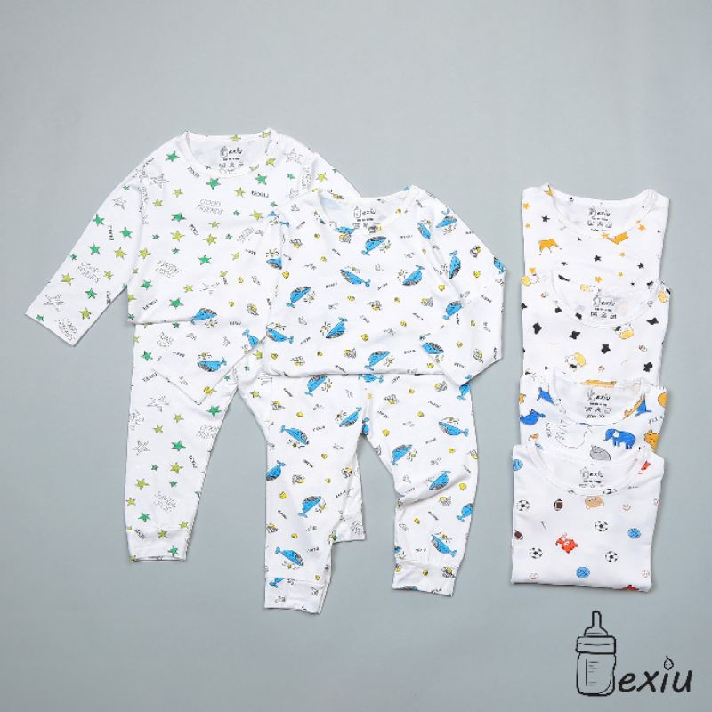 BỘ DÀI HOẠ TIẾT thun lạnh chống muỗi nút cài vai quần bo gấu cho bé sơ sinh 6-19kg BEXIU Vietnam