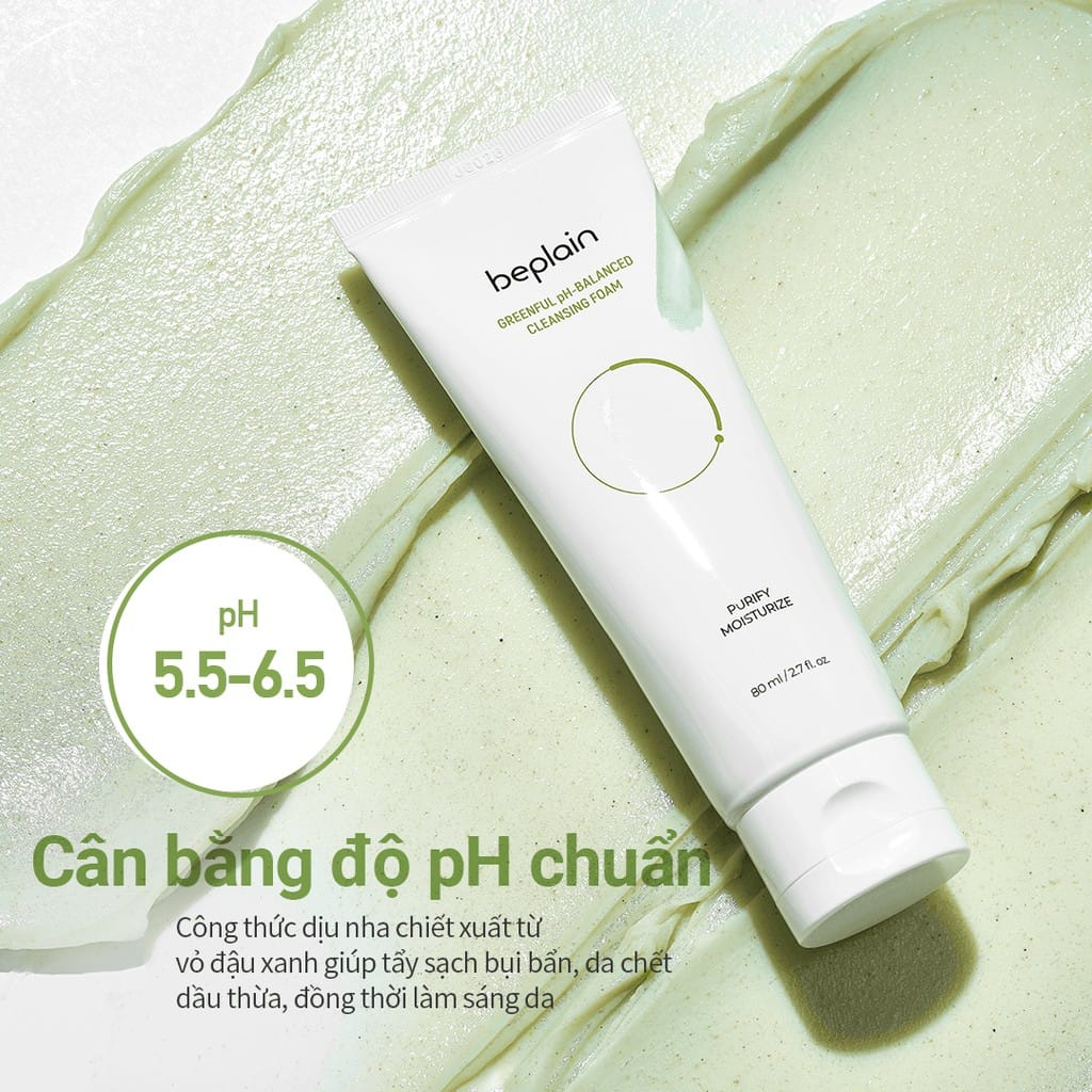 Sữa Rửa Mặt Beplain Chiết Xuất Đậu Xanh Greenful Ph Balanced Cleansing Foam 80ml