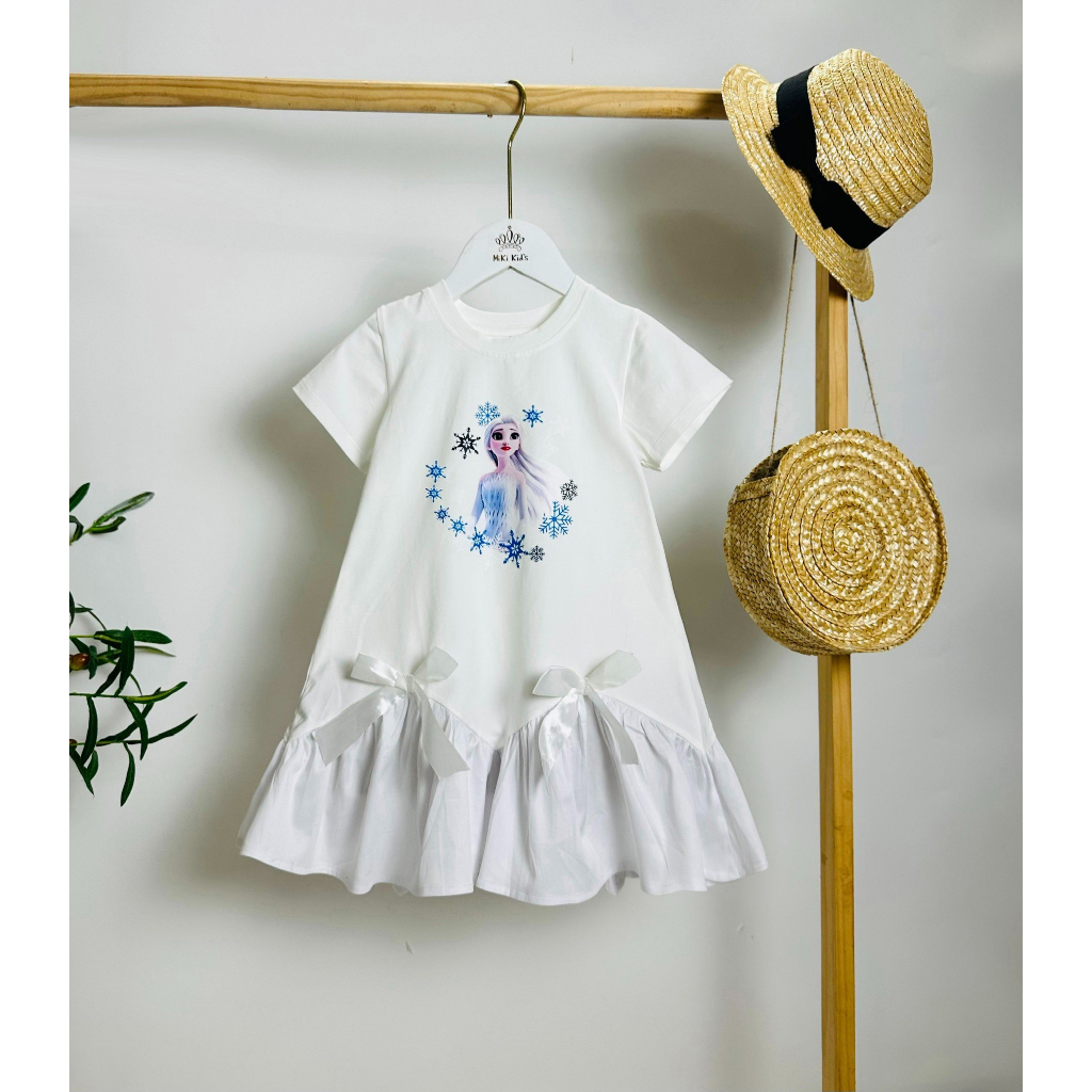 Váy công chúa Elsa chất thun cotton siêu mềm mát, đầm thun in hình Elsa dễ thương cho bé gái từ 3 -10 tuổi