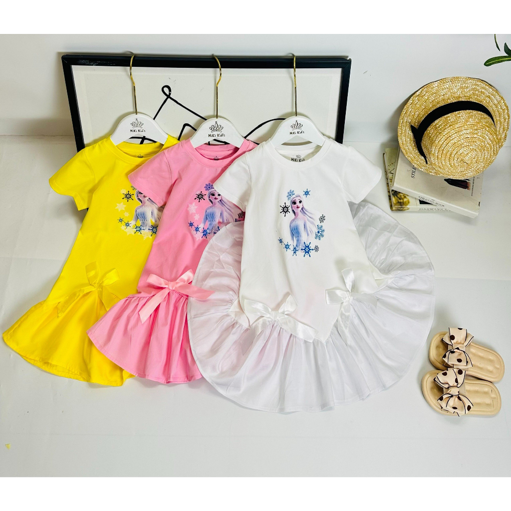 Váy công chúa Elsa chất thun cotton siêu mềm mát, đầm thun in hình Elsa dễ thương cho bé gái từ 3 -10 tuổi
