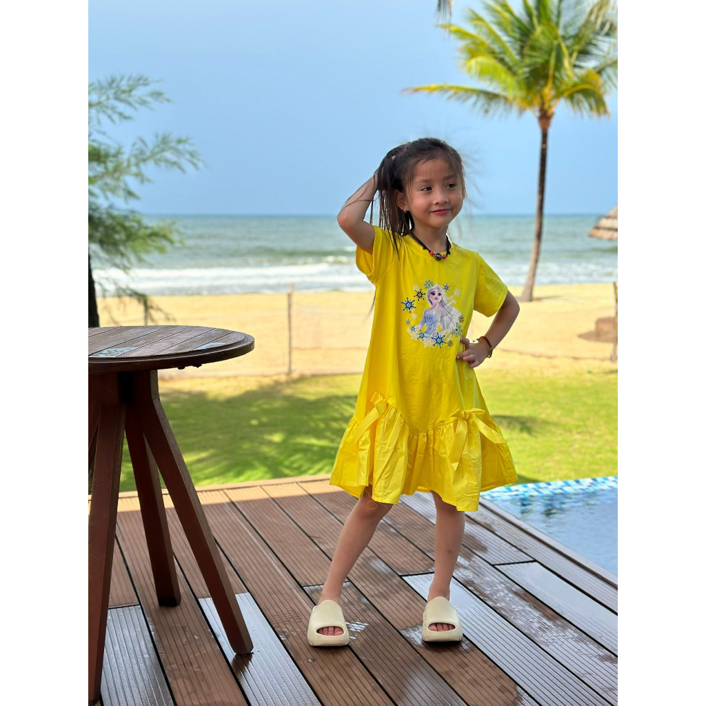 Váy công chúa Elsa chất thun cotton siêu mềm mát, đầm thun in hình Elsa dễ thương cho bé gái từ 3 -10 tuổi