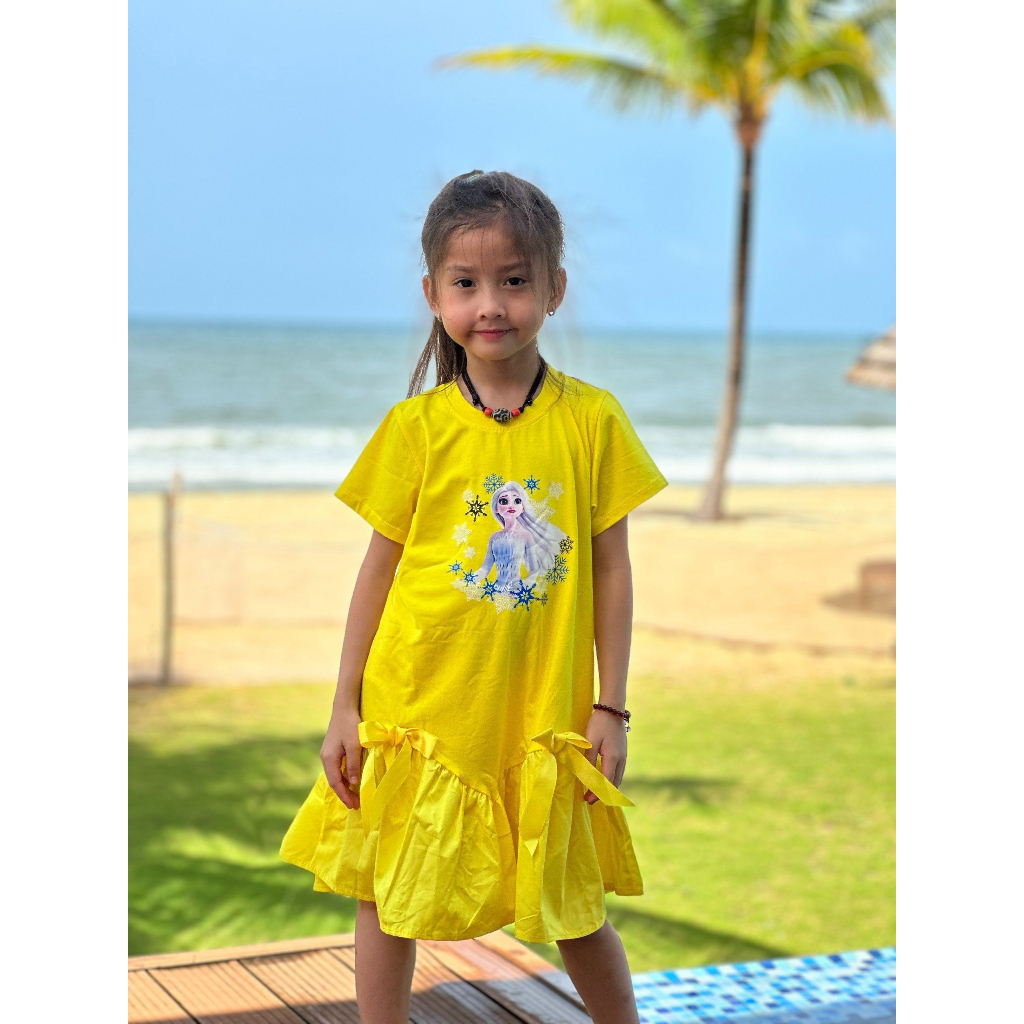Váy công chúa Elsa chất thun cotton siêu mềm mát, đầm thun in hình Elsa dễ thương cho bé gái từ 3 -10 tuổi