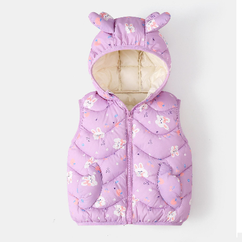 Áo khoác trẻ em, Áo phao gile họa tiết  có mũ Quảng Châu mẫu mới 2023