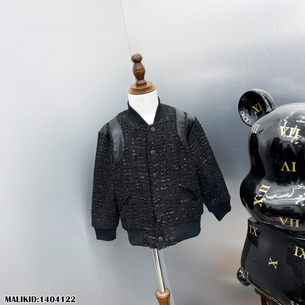 Áo Khoác Cho Bé Trai Màu Đen Chất Dạ Phối Da Dày Dặn Hàng Cao Cấp - Herokids