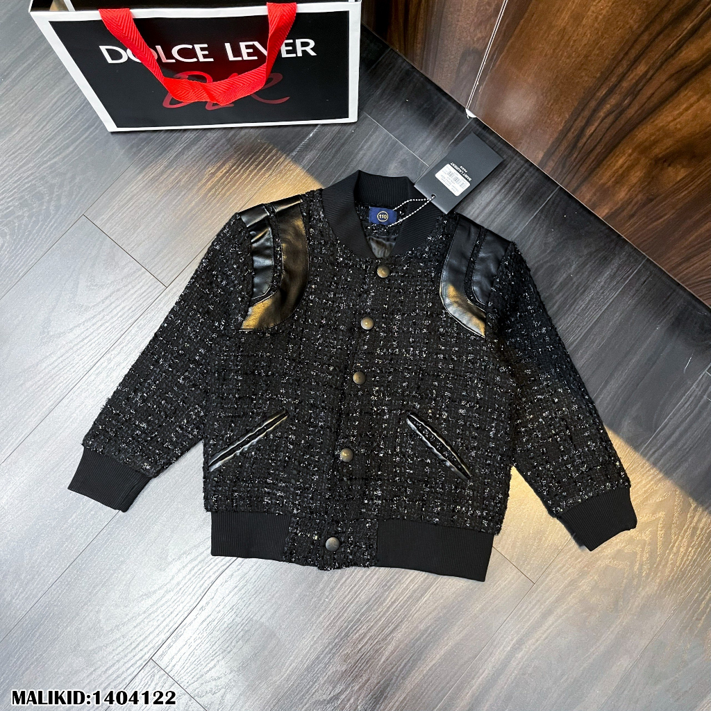 Áo Khoác Cho Bé Trai Màu Đen Chất Dạ Phối Da Dày Dặn Hàng Cao Cấp - Herokids