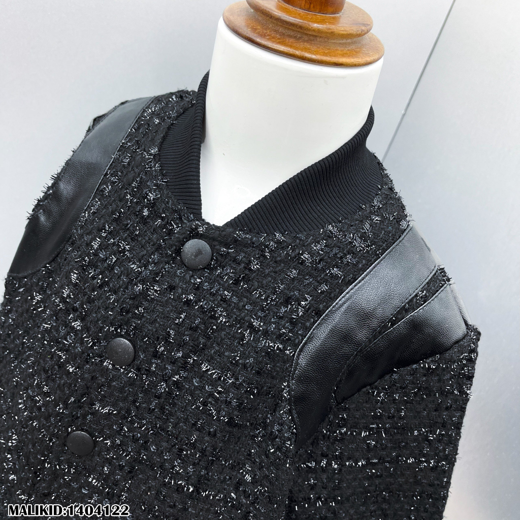 Áo Khoác Cho Bé Trai Màu Đen Chất Dạ Phối Da Dày Dặn Hàng Cao Cấp - Herokids