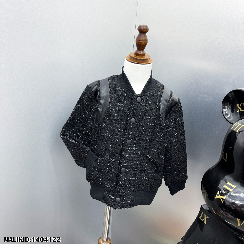 Áo Khoác Cho Bé Trai Màu Đen Chất Dạ Phối Da Dày Dặn Hàng Cao Cấp - Herokids