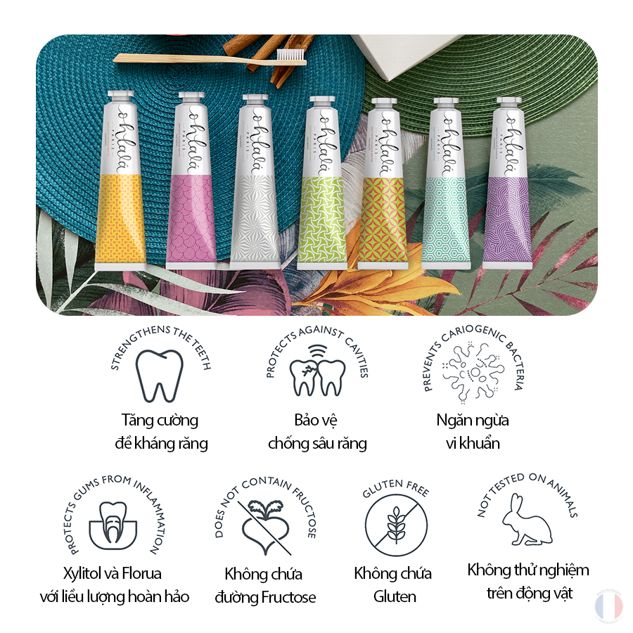 Kem đánh răng thiên nhiên OHLALA ngăn ngừa sâu răng, trắng răng tự nhiên 75ml