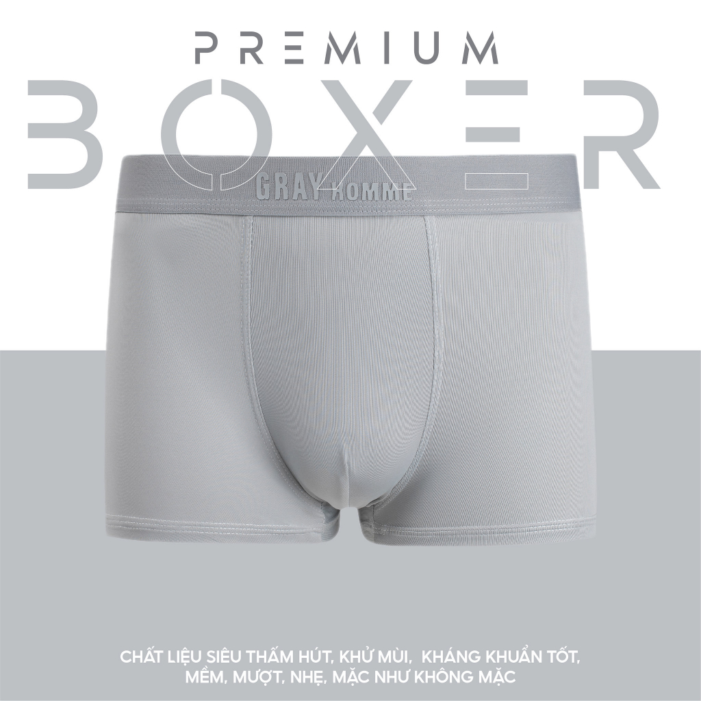 Quần sịp đùi Boxer nam GRAYHOMME vải dệt kim kháng khuẩn thấm hút cao cấp 100% thông hơi thoáng khí UP303