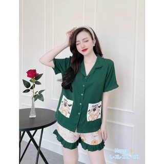 Bộ Pyjama Nữ Lụa Mango Mặc Nhà Cao Cấp Quần Đùi Áo 2 Túi🎀Hàng Có Size