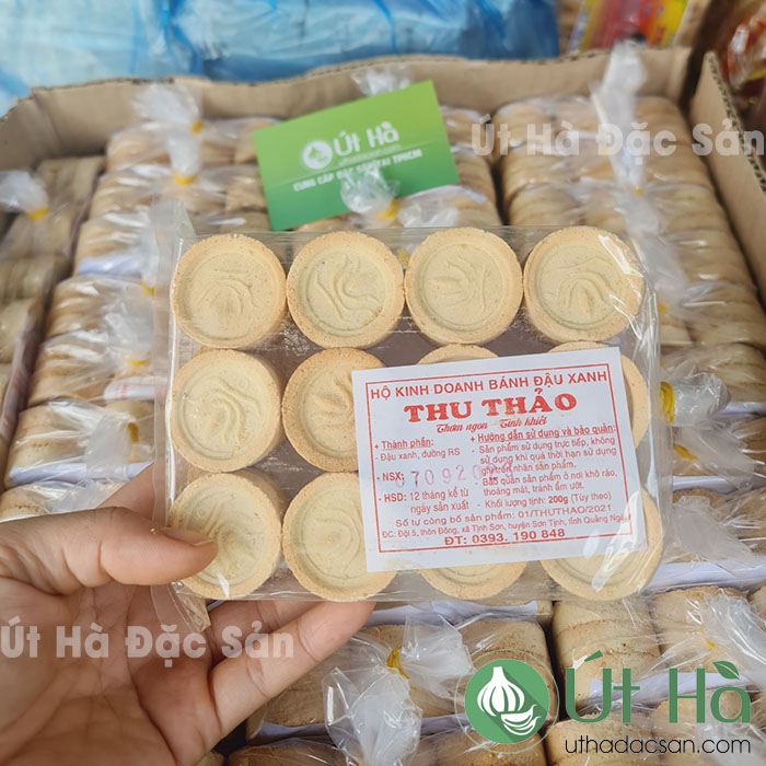 Bánh Đậu Xanh Tròn Đặc Sản Quảng Ngãi Bịch 24 Cái Bánh Đậu Xanh Nướng Giòn Thơm Ngon - Út Hà Đặc Sản