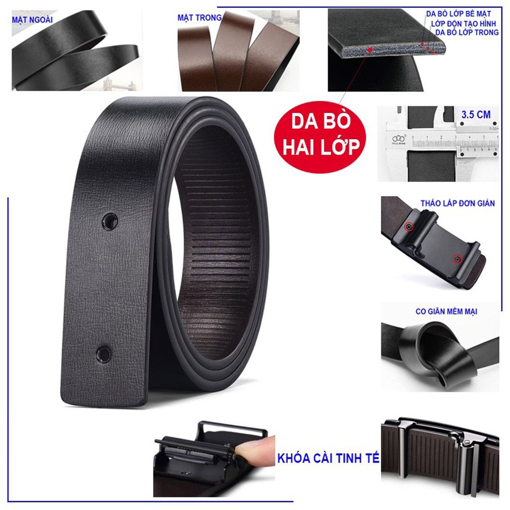 Thắt lưng nam da bò thật 2 lớp khóa hợp kim tự động, Dây lưng nam sang trọng cá tính TL351