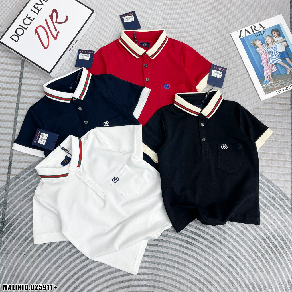 Áo Polo Ngắn Tay 3 Màu Đỏ, Đen, Trắng Phối Viền Cổ Chất Vải 100% Coton Thoáng Mát - Herokids