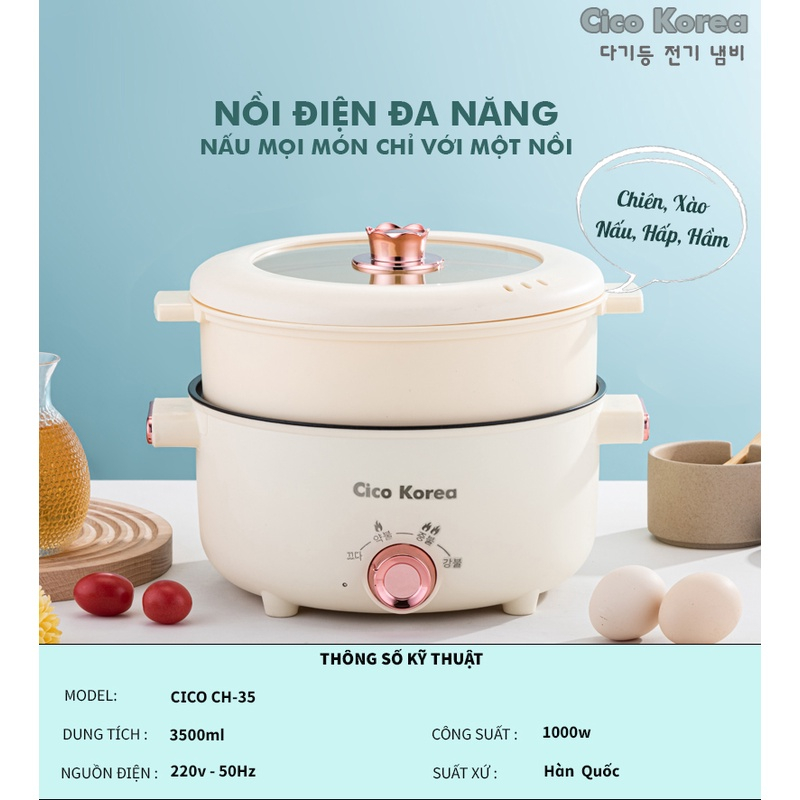 Nồi Lẩu Đa Năng Size To, Dung Tích 3.5 Lít Kèm Giá Hấp Tiện Lợi, Chống Dính Chiên, Xào, Nấu Thoải Mái, An Toàn