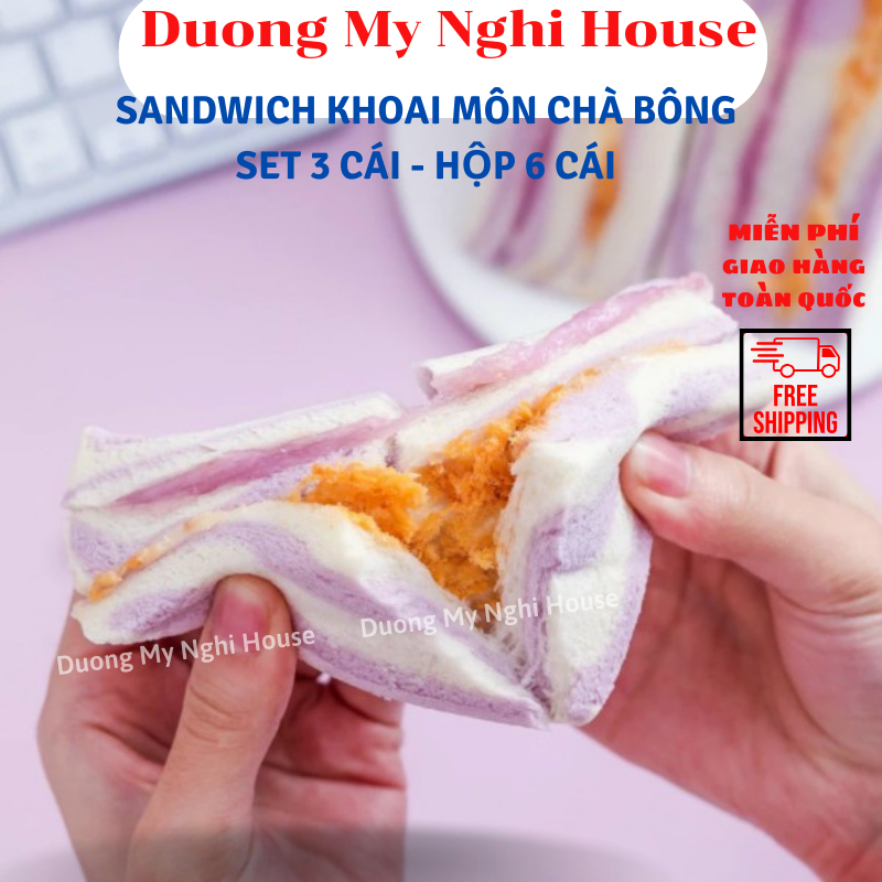 Sandwich khoai môn chà bông hộp 6 cái DMN House, bánh mì sandwich khoai môn siêu ngon thơm béo D745T