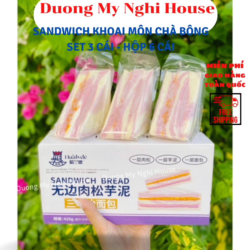 Sandwich khoai môn chà bông hộp 6 cái DMN House, bánh mì sandwich khoai môn siêu ngon thơm béo D745T