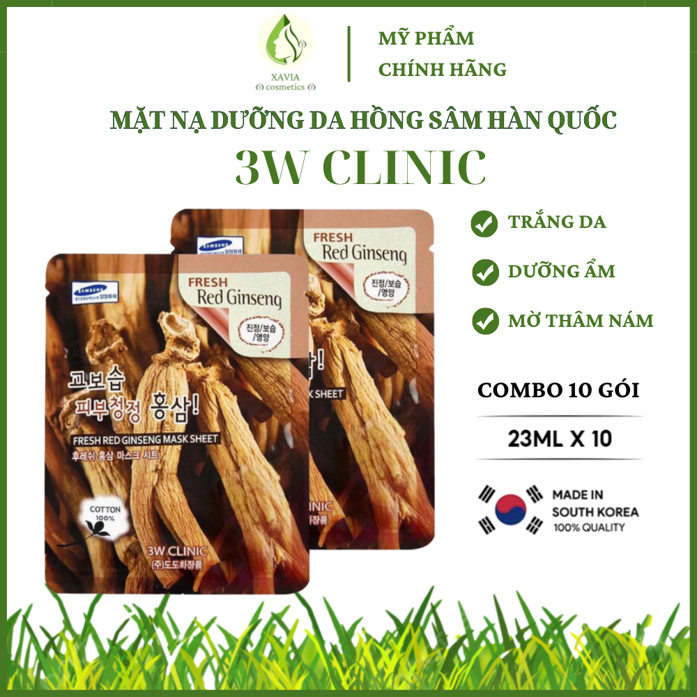 Mặt nạ giấy hồng sâm Hàn Quốc 3W CLINIC, Dưỡng da, Dưỡng ẩm chiết xuất từ nhân sâm chống lão hoá - XAVIA COSMETICS