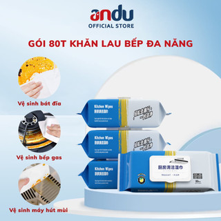 Khăn ướt lau bếp đa năng gói 80 tờ, khăn giấy ướt lau bếp giúp loại bỏ dầu mỡ, khăn lau bếp đa năng siêu dai an toàn