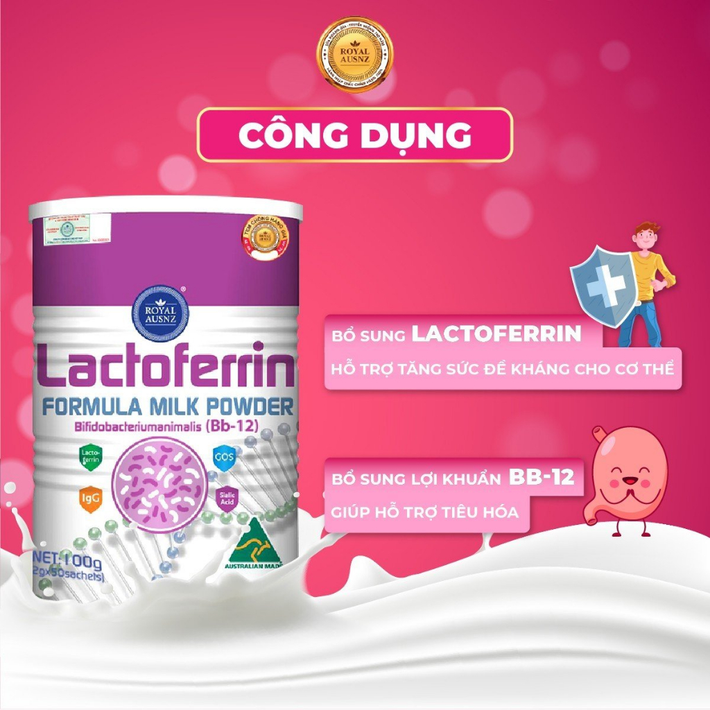 Sữa Bột Hoàng Gia Úc Tăng Cường Hệ Miễn Dịch ROYAL AUSNZ Lactoferrin Formula Milk BB-12 Hỗ Trợ Tiêu Hoá Tốt (50 gói x 2g