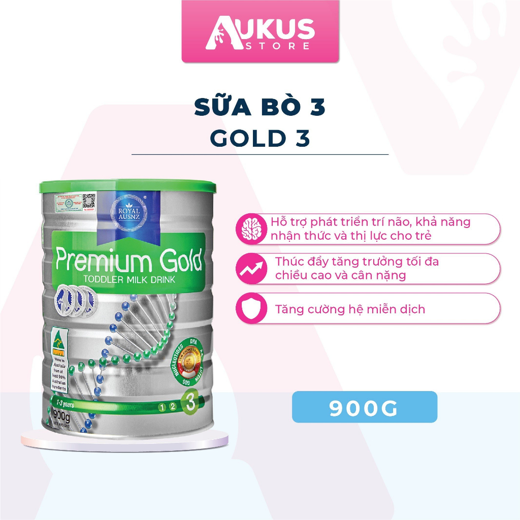 Sữa Bột Hoàng Gia Úc ROYAL AUSNZ Premium Gold Số 3 Bổ Sung Vitamin, Khoáng Chất Cho Trẻ 900g
