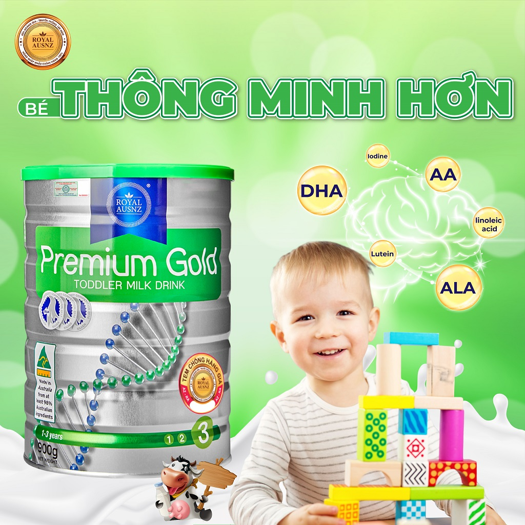 Sữa Bột Hoàng Gia Úc ROYAL AUSNZ Premium Gold Số 3 Bổ Sung Vitamin, Khoáng Chất Cho Trẻ 900g