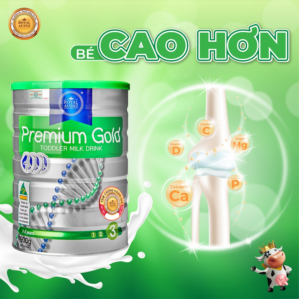 Sữa Bột Hoàng Gia Úc ROYAL AUSNZ Premium Gold Số 3 Bổ Sung Vitamin, Khoáng Chất Cho Trẻ 900g