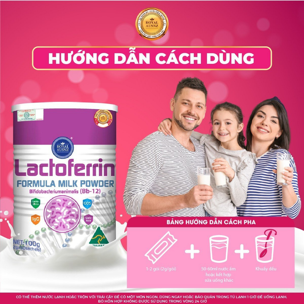 Sữa Bột Hoàng Gia Úc Tăng Cường Hệ Miễn Dịch ROYAL AUSNZ Lactoferrin Formula Milk BB-12 Hỗ Trợ Tiêu Hoá Tốt (50 gói x 2g