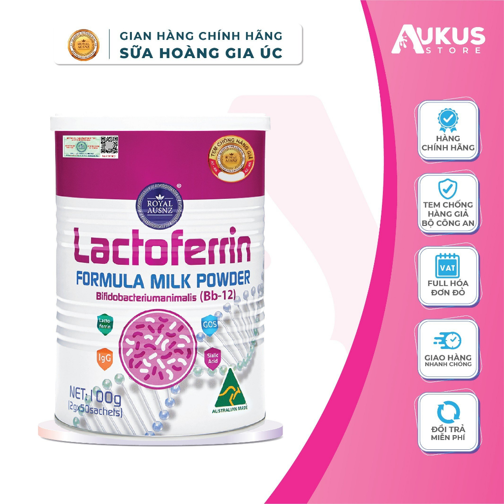 Sữa Bột Hoàng Gia Úc Tăng Cường Hệ Miễn Dịch ROYAL AUSNZ Lactoferrin Formula Milk BB-12 Hỗ Trợ Tiêu Hoá Tốt (50 gói x 2g