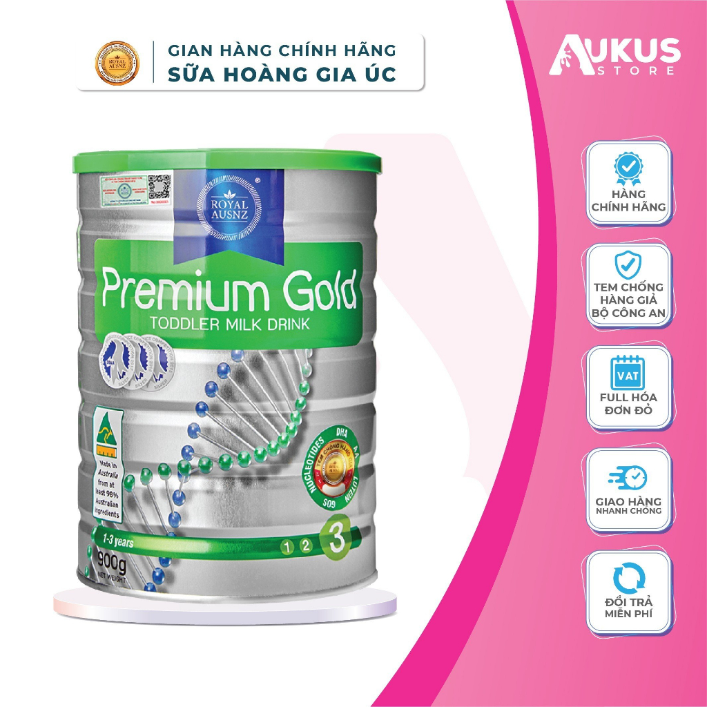 Sữa Bột Hoàng Gia Úc ROYAL AUSNZ Premium Gold Số 3 Bổ Sung Vitamin, Khoáng Chất Cho Trẻ 900g