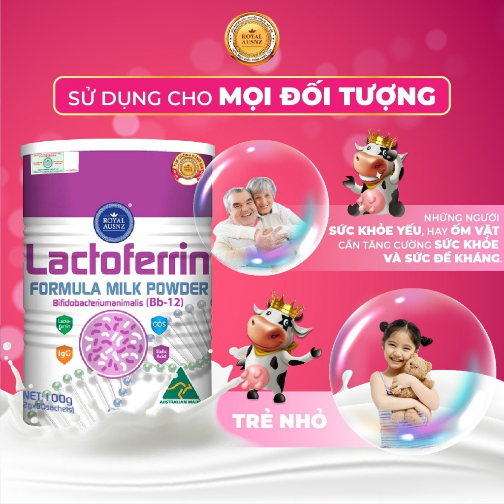 Sữa Bột Hoàng Gia Úc Tăng Cường Hệ Miễn Dịch ROYAL AUSNZ Lactoferrin Formula Milk BB-12 Hỗ Trợ Tiêu Hoá Tốt (50 gói x 2g