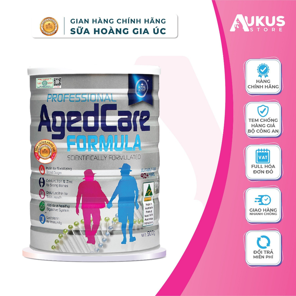 Sữa Bột Người Già Royal AUSNZ Aged Care Formula Giảm Mỡ Máu, Ngừa Loãng Xương Cho Người Trên 40 Tuổi Hộp 900g