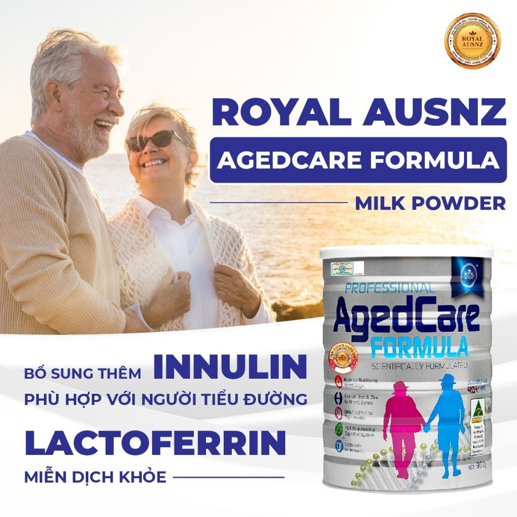 Sữa Bột Người Già Royal AUSNZ Aged Care Formula Giảm Mỡ Máu, Ngừa Loãng Xương Cho Người Trên 40 Tuổi Hộp 900g
