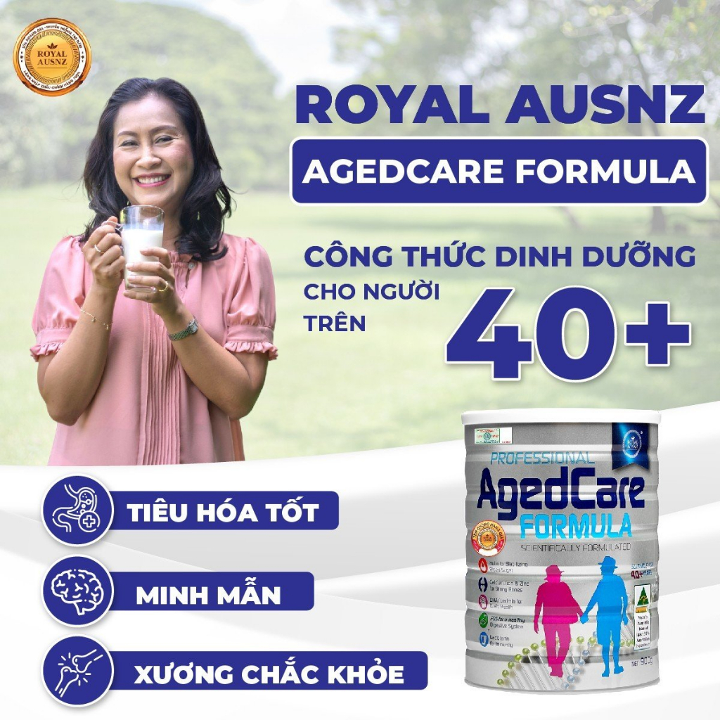 Sữa Bột Người Già Royal AUSNZ Aged Care Formula Giảm Mỡ Máu, Ngừa Loãng Xương Cho Người Trên 40 Tuổi Hộp 900g