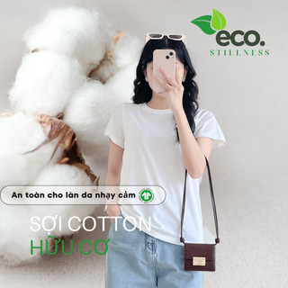 Áo thun trắng Nữ STILLNESS Mềm Mát vải Hữu Cơ cao cấp lành tính dễ chịu - Cổ tim và tròn cơn bản ngắn tay