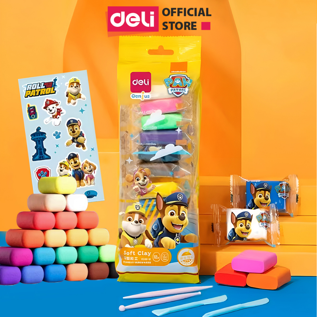 Bộ Đất Nặn Tự Khô 36 màu Deli Soft Clay Đội chó cứu hộ- Đất nặn Bột mì Chất Lượng Dẻo mịn, không dính tay, An toàn