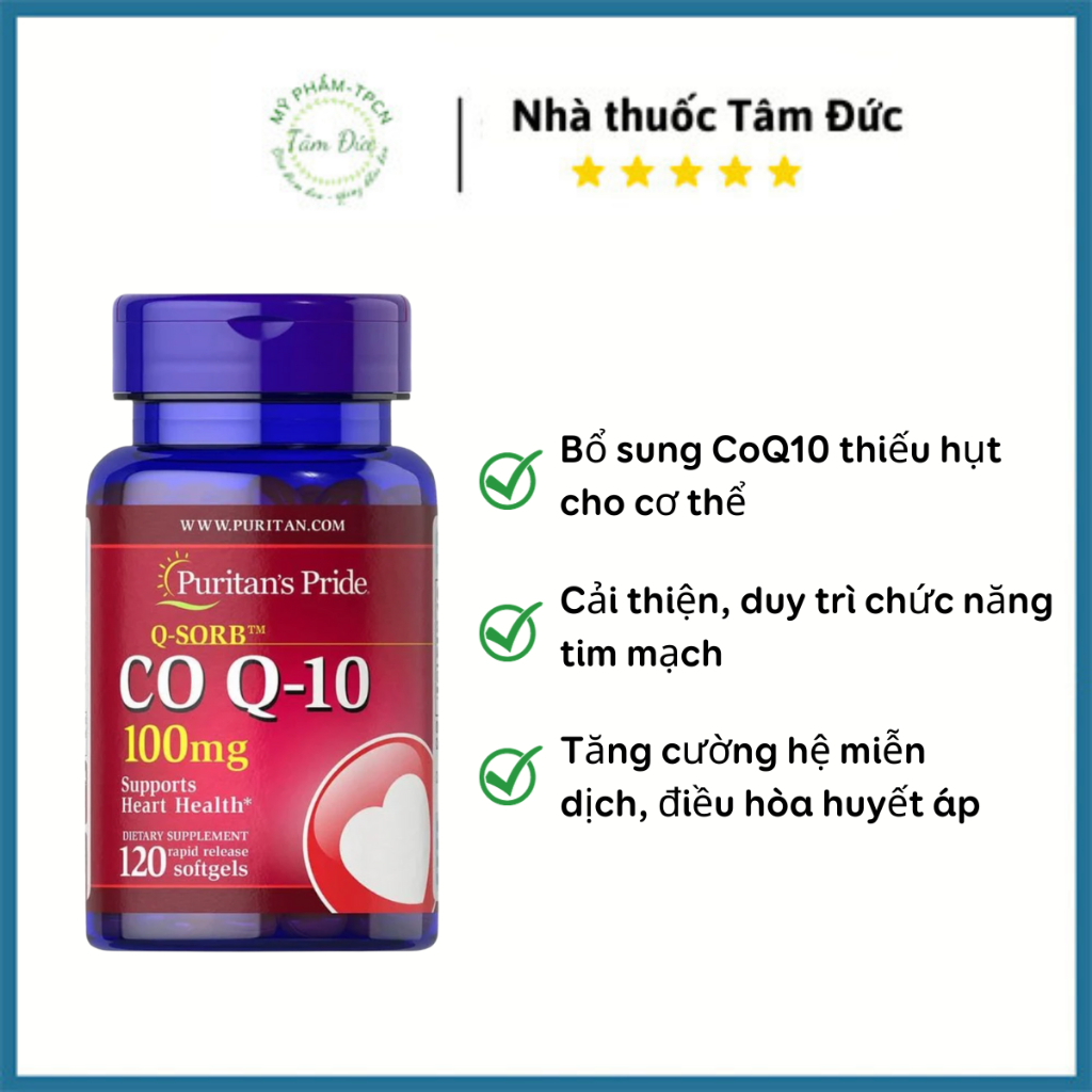 Thực phẩm hỗ trợ tim mạch CoQ10 100mg Puritan's Pride, lọ 120 viên