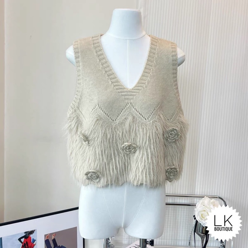 Áo Gile Len Pha Lông Đính Hoa Nổi