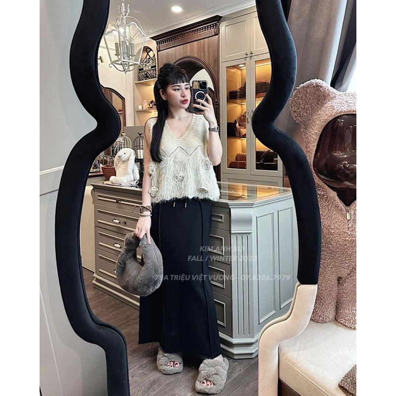 Áo Gile Len Pha Lông Đính Hoa Nổi