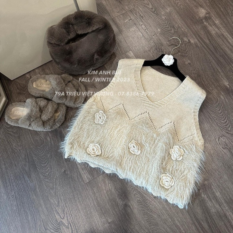 Áo Gile Len Pha Lông Đính Hoa Nổi