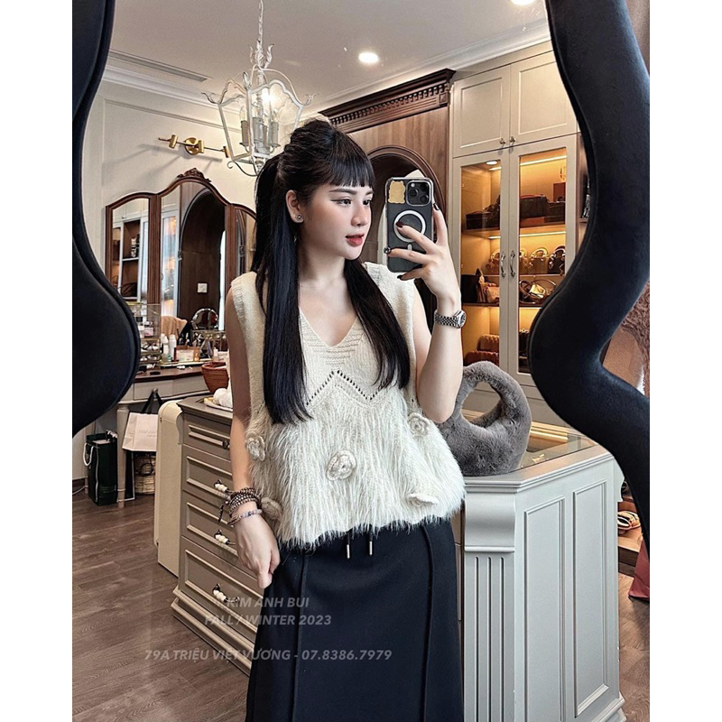 Áo Gile Len Pha Lông Đính Hoa Nổi