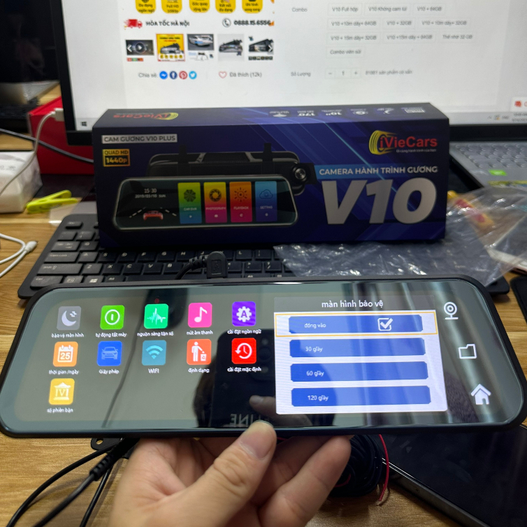 Camera Hành Trình Ô Tô V10 2K Full HD Có Kết Nối Điện Thoại, Gương Chiếu Hậu Trước Và Sau, Quay Đêm Sắc Nét