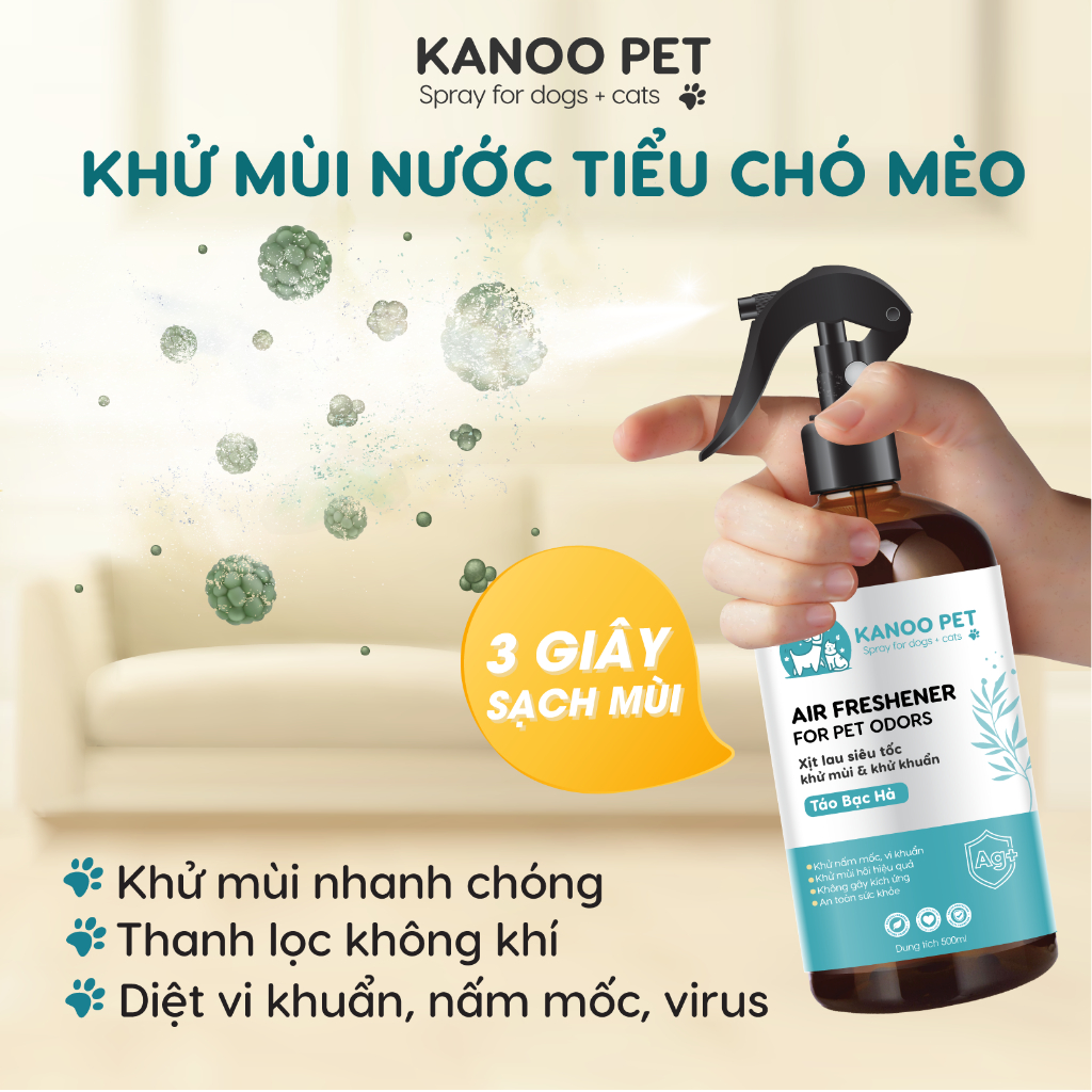 Xịt khử mùi nước tiểu, chậu cát chó mèo KANOO PET, giúp khử tận gốc mùi hôi khai, hỗ trợ pet đi vệ sinh đúng chỗ