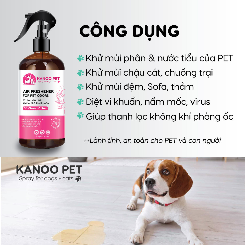 Xịt khử mùi nước tiểu, chậu cát chó mèo Sả Chanh & Sen, giúp khử tận gốc mùi hôi khai, hỗ trợ pet đi vệ sinh đúng chỗ