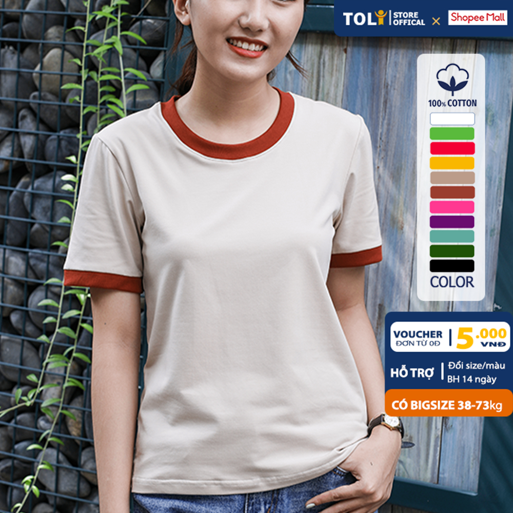 Áo thun nữ TOLI cổ tròn tay ngắn, dáng ôm nhẹ, vải Cotton co dãn mềm mịn, màu trơn, hàng chính hãng cao cấp [Tr-28B]