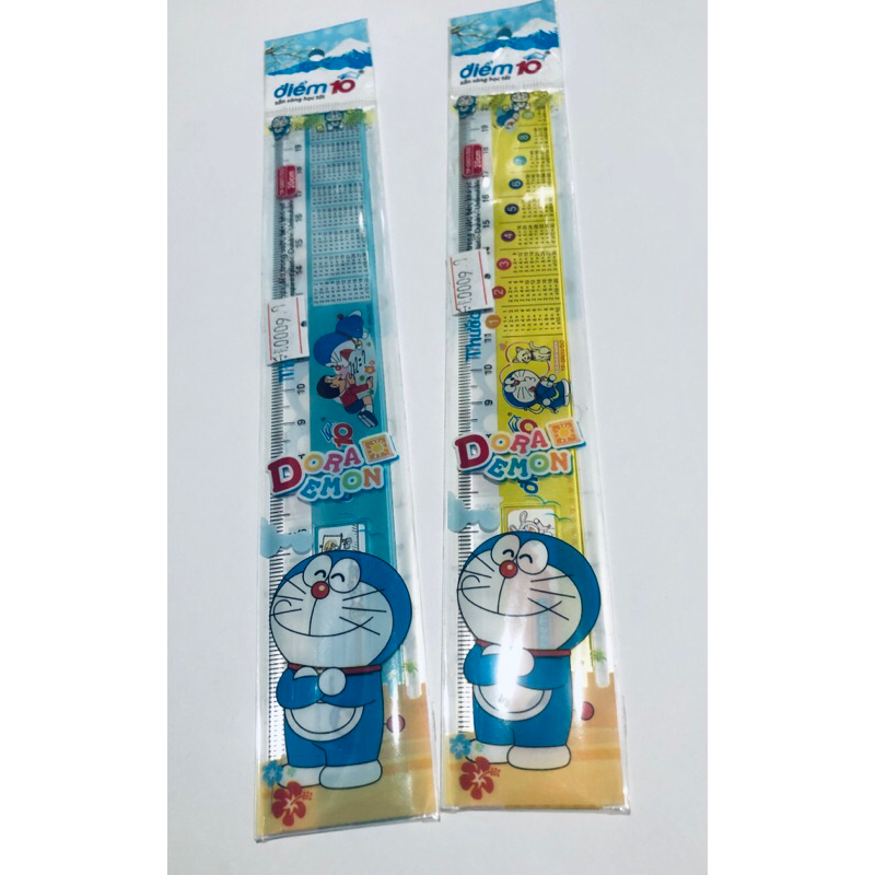 Thước kẻ 20cm điểm 10 có bản củu chương hình đoremon combo 2 cây
