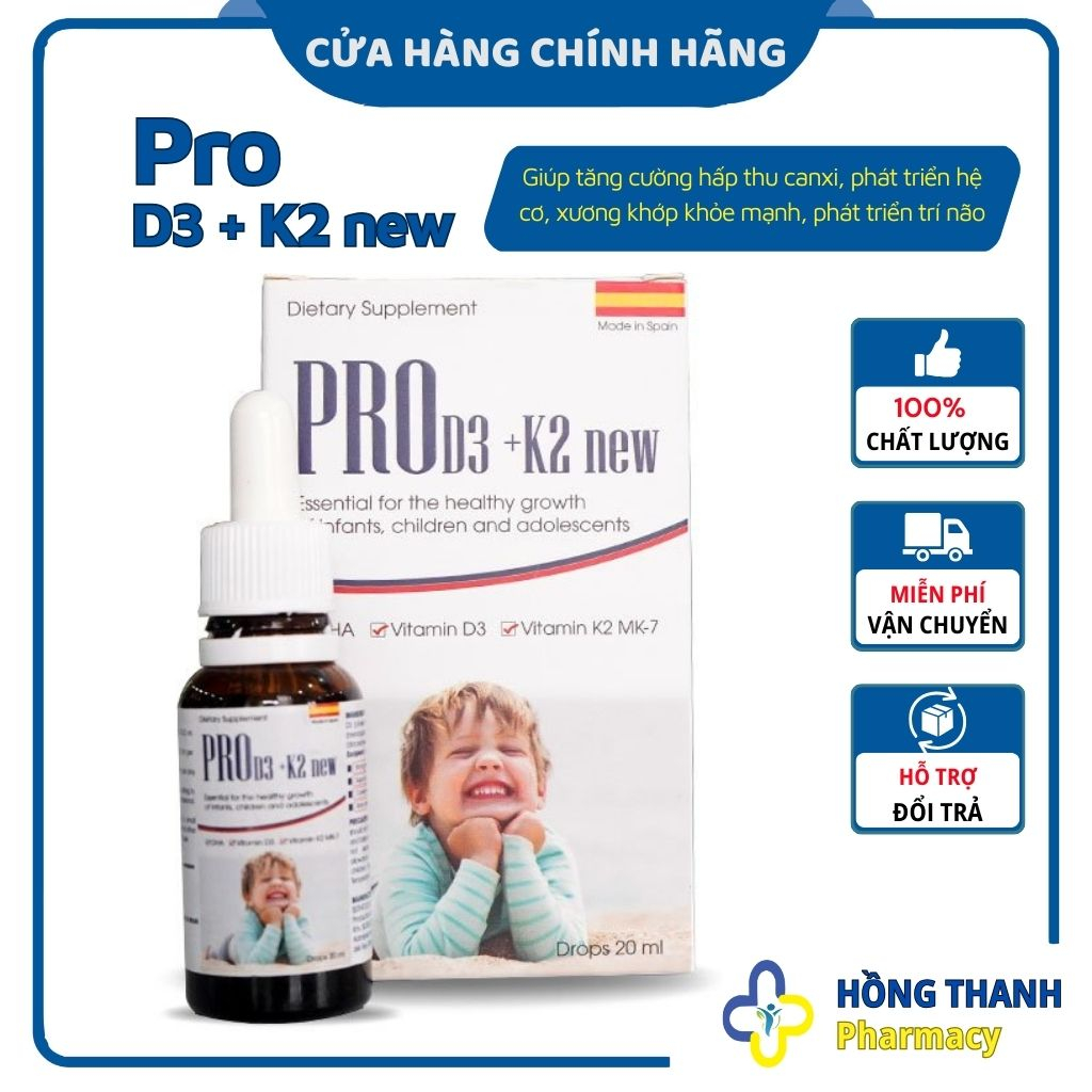 Pro D3K2 New, Tây ban nha, tăng hấp thu Canxi cho trẻ - Lọ 20ml