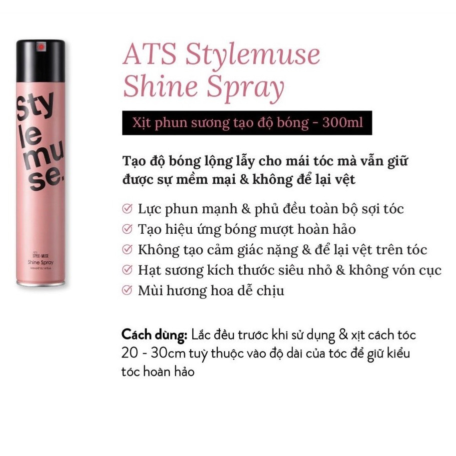 Xịt phun sương tạo độ bóng lộng lẫy cho mái tóc ATS Stylemuse Shine Spray 300ML