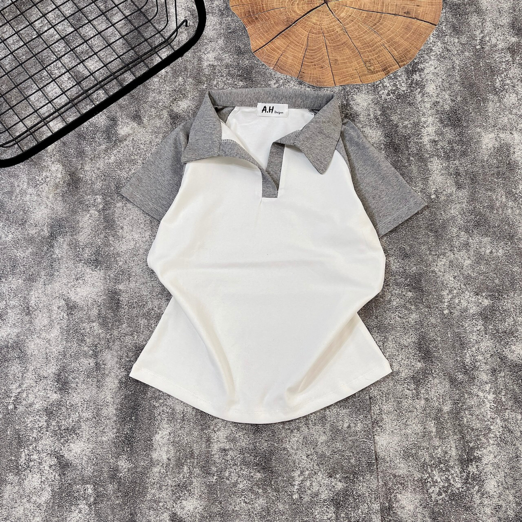 Áo thun ôm body nữ Pô Lô tay ngắn RAGLAN Trơn