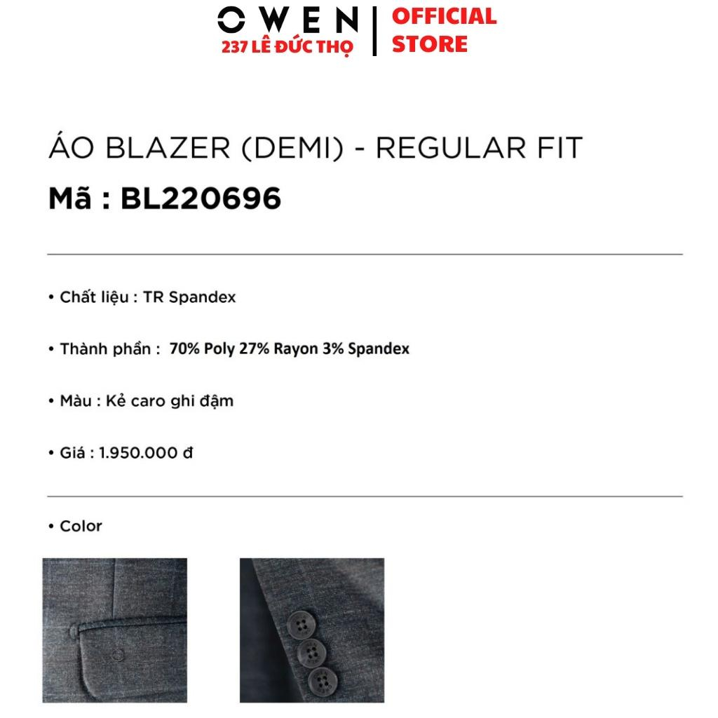 Áo blazer nam Owen BL220696 khoác demi màu kẻ caro ghi đậm vest rời vải polyester cao cấp dáng regular fit trẻ trung lịc